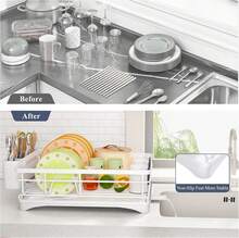 Escurreplatos - Escurreplatos de acero inoxidable para encimera de cocina, secaplatos de gran capacidad con soporte para cubiertos, organizador de cocina para platos, cucharas y tenedores, color blanco - Blanco - Ver 6