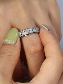 Bohemian Style Fidget Ring Anxiety Ring For Women Men Titanium Stainless Steel Spinner Ring Fidget Toys Adults Rainbow Black Rose Gold Silver Gold Color Size 6-10 - Silver - View 2