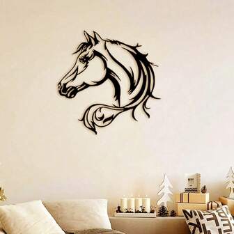 Hello Young 1pc Metal Wall Art Decor Featuring Horse Head Silhouette, Black, 3d Effect, Wall Hanging Decoration For Living Room, Bedroom, Study, Office, Gift Idea,Art For Women,Suitable For Home, Living Room, Patio Or Garden Decor, Balcony, Decorative Sculpture,Home Decor ,Room Decor,Office Hanging Decoration