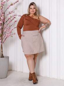 Plus Size Cargo Skirt Shorts - Beige - View 2