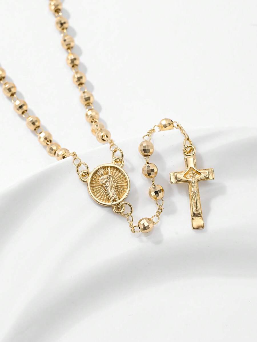 1 Stück 2025 Neu Silber 925 Hypogletisch 14K vergoldet handgefertigtes Priesterkreuz Jesus Rosenkranz Anhänger Halskette mit hochwertiger Geschenkbox & Tragetasche, geeignet für Mütter/Valentinstag, Freunde, Gläubige, Katholische Erste Kommunion, tägliches & Feiertags Gebet Tragen