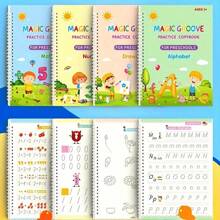 1/4pcs Magic Practice Copybook PreschoolsKids Calligraphy English With Free Aid Pen Grip ,Reusable Copybook DrawingToys ForChildren Montessori Pen Control Training Writing Sticker Learning EducationalToy KidsGift(Aid Pen Grip Color Random)