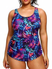 Holipick Plus Size Sarong Swimsuit Women Tummy Control Bathing Suit Ruched Backless Swimwear - 藍色 - 查看 2