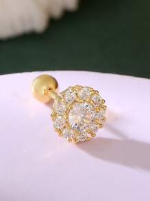 1pc Elegant CZ Geometric Round Stud Earrings, Miniature Titanium Alloy Earring, Versatile Everyday Wear For Women