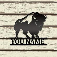 1PC Personalized Buffalo Metal Sign, Rustic Farmhouse Wall Art, Durable Metal Bison Decor For Ranch Barn Cabin Hunting Lodge, Western Home Decor, Farm House Decor,School Supplies,Back To School