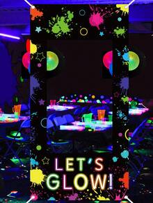 120*60Cm Polyester Colorful Fluorescence Photobooth Backdrop - With "LET'S GLOW!" Design, Happy Birthday Photobooth Props Party Decoration, Birthday Party Needs Party Decorations, Party Banners