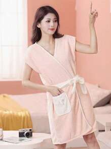 2pcs Bath Bubble + Dry Hair Cap Set, Suitable For Both Men And Women. It's A New Type Of Bathrobe And Towel Set, Featuring Instant Water Absorption, No Hair Shedding, And A Wearable Design For Bathing.