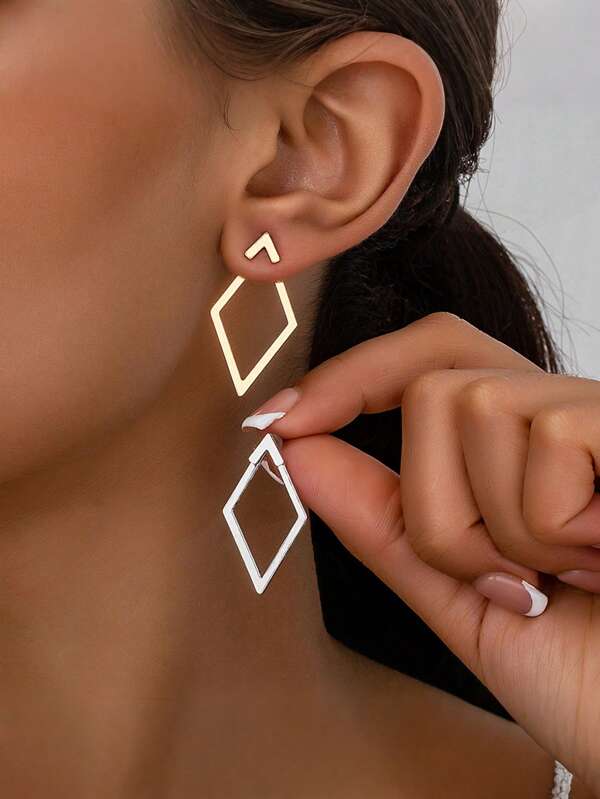 1 Pair Hollow Geometric V-Shaped Double Layer Earrings, Golden Arrow Design Studs, Simple French Style Versatile Women Earrings For Daily Wear, Party, Vacation