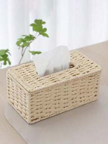 1pc Hand-Woven Tissue Storage Box, Multiple Colors Available, Rectangular Tissue Storage Box With Lid, Bohemian Style Decorative Hand-Woven Box, Tissue Storage Container For Bathroom, Bedroom, Bookshelf, Living Room, Home, Restaurant, Hotel, Modern And Simple Design.
