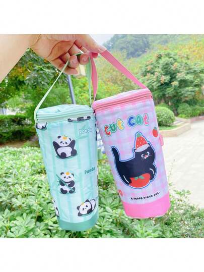 1 pieza Funda aislada portátil para vaso de té con leche en diseño de dibujos animados, adecuada para llevar bebidas mientras se hace compras