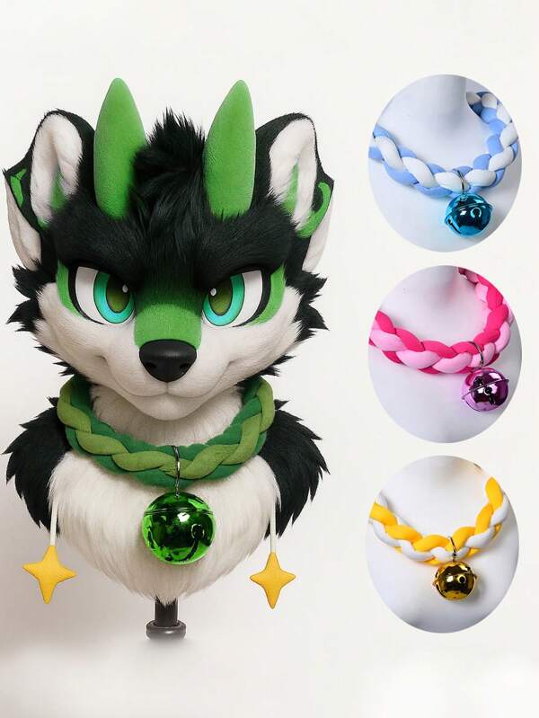 Collar de piel de alta calidad con cuatro trenzas y campana grande, accesorios de piel bonitos, accesorios de cosplay con piel, collar de piel para trajes de piel