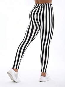 秋冬新款休闲女式高弹紧身裤，黑色线条图案，白色条纹印花，柔软舒适的羊毛裤，适合居家、运动、塑形、拉伸、提臀、不对称图案、户外、旅行、散步、购物、健身房、跑步、运动、工作、街头、音乐节、派对、礼物、长裤 - 彩色 - 查看 21