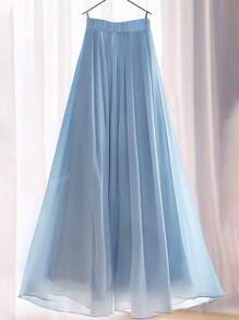 Women's Elegant Solid Color Ruffle Waist Tie Draped Maxi A-Line Long Skirt