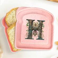 1 pieza Caja de almuerzo portátil con tapa con forma de tostada, caja de sándwich con pan tostado, contenedor de alimentos con patrón de letra creativo, cajas de aperitivos para cocina, picnic al aire libre, caja bento de gran capacidad - Rosa - Ver 70