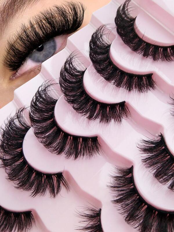 7 Pairs Cat-Eye Faux Mink Eyelashes Curled Winged Realistic Messy End Eye Elongated Thick False Eyelashes Soft Fake Eyelashes Makeup Travel Essential And Holiday Essential