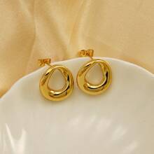 1 Set Gold Hollow Circle Stainless Steel Earrings, Vintage Chic Style, Versatile And Simple, Suitable For Party And Holidays