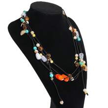 1pc Boho Chic Colorful Handmade Beaded Pendant Necklace, Women Long Necklace With Asymmetrical Multi-Element Pendants, Suitable For Party, Banquet, Daily Casual Wear, Assorted Shapes, Sizes And Materials(Pendant Placement Random)