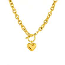 1pc Fashionable Gold Stainless Steel OT Clasp Heart Pendant Necklace, Summer