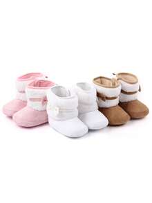 1 Pair Of Infant Boots, Warm And Thick Snow Boots In Autumn And Winter, Cute Bow Design, Suitable For Indoor And Outdoor Feet, Non-Slip Learning To Walk, Soft Flat Shoes For Infants. - White - View 5