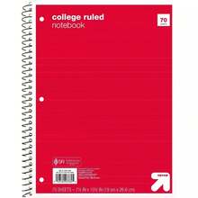 College Ruled 1 Subject Flexible Paperboard Cover Spiral Notebook
