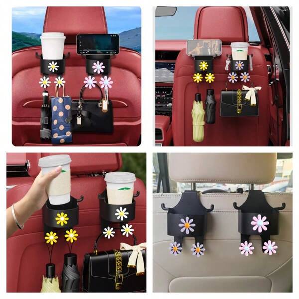 Gancho decorativo para taza con diseño de margarita - Gancho de almacenamiento oculto lindo, accesorio interior de coche multifuncional de plástico | Gancho decorativo para coche