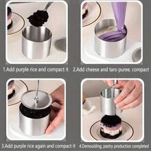Stainless Steel Cake Ring Set, With Push Rod, 3 Sizes Available, Rice Ball Sushi Molding Mold, Cake Mold Ring, Stainless Steel Mousse Cake Mold Ring, Tart Ring, Rice Ball Mold, Purple Rice Taro Cheese Brick Mold, Baking Tools, Kitchen Small Tools, Kitchen Accessories, Dish Arrangement And Decoration Tools, Household Kitchen Supplies, Used For Tuna Tartare And Dessert Cakes And Food Display Rings - Silver - View 9