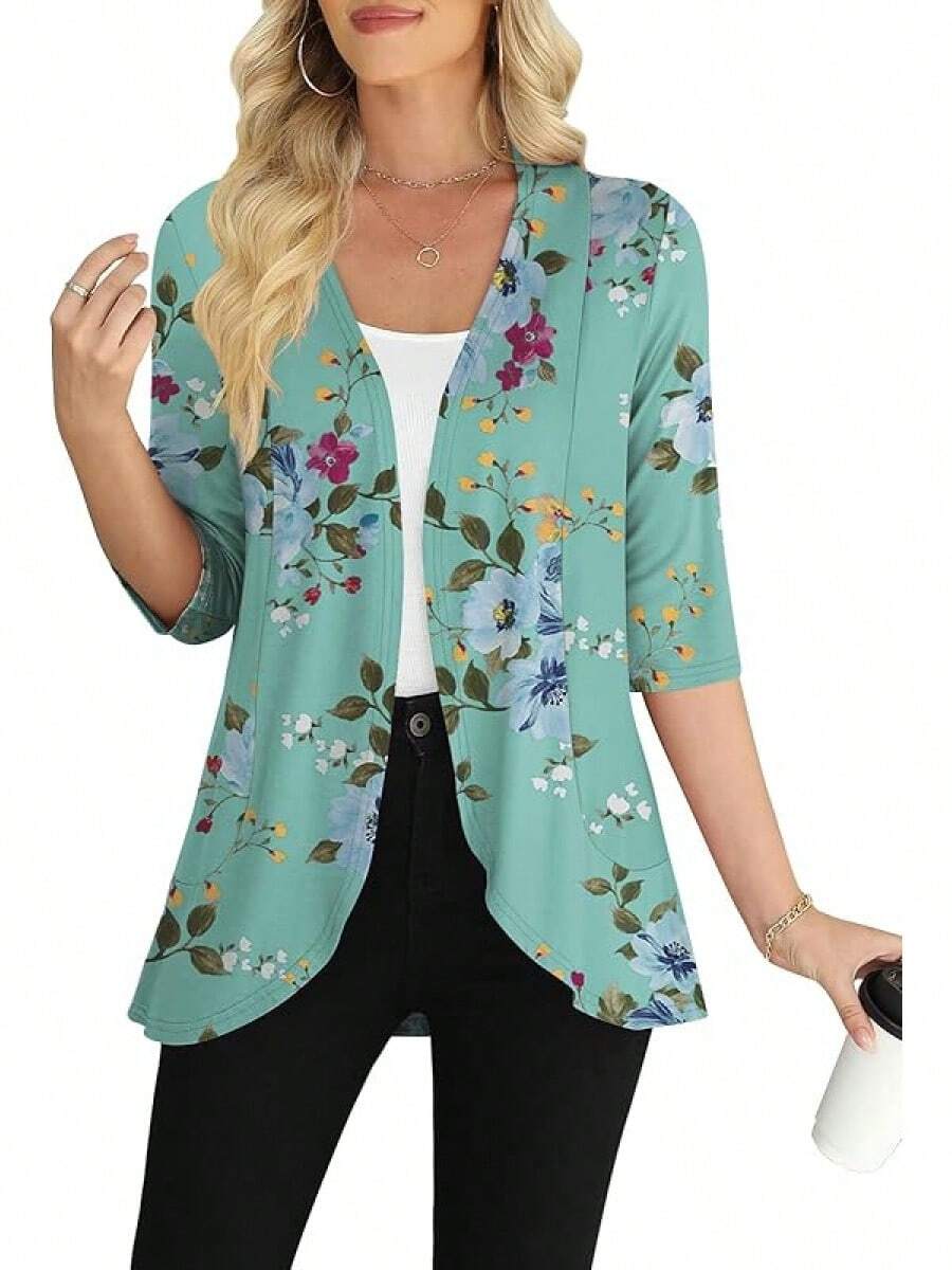 Chaqueta de punto informal de mujer Yincro con manga 3/4, suave, abierta por delante - verde menta - Ver 1