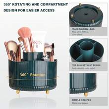360° Rotating Makeup Brush Holder Organizer, Make Up Brushes Cup For Vanity, 5 Slot Spinning Makeup Organizers For Cosmetics, Lipstick, Pen, Teal Green - 藍色 - 查看 5