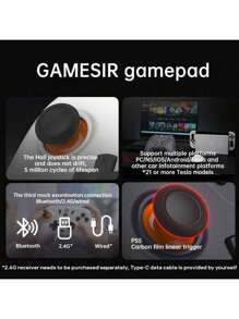 GAMESIR T4 Nova Lite Three-Mode Gaming Controller, Hall Electromagnetic Joystick, PS5-Level Linear Trigger, Zero Drift Accuracy, Compatible With All Platforms: Switch/PC/Mobile
