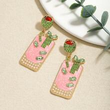 1 Paar Boho Kristall Martini Olive Tropfen Ohrringe, leichte Mode Mehrfarbige Olive Sellerie Cocktail Email Anhänger Ohrringe, geeignet als Geschenk für Frauen für den täglichen Gebrauch, Lässig Party, Urlaub