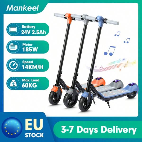 Mankeel Elektroroller für Kinder von 6-12 Jahren, 185W Elektroroller für Kinder, Max 14KM/H(8.6MPH), 5-8KM(3-4MILE) Reichweite, Musikwiedergabe, coole Umgebungsbeleuchtung, faltbarer E-Scooter-geeignet für tägliche Unterhaltung, Spielunterhaltung, Sport im Freien, Reisen im Freien, Partyspielzeug