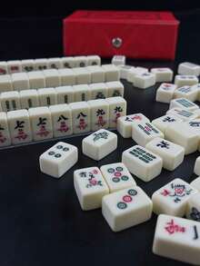 一套传统迷你中国麻将游戏套装，144张牌，尺寸2厘米/2.4厘米，旅行麻将，互动游戏，派对游戏，节日游戏，创意小礼物，旅行游戏，生日派对用品，生日礼物 - 彩色 - 查看 1