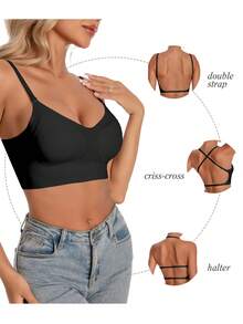 女士无痕露背文胸，夏季无肩带文胸，性感文胸，新娘内衣，3种肩带选择，无缝透气，可调节肩带，轻盈舒适，适合婚礼、正式礼服、吊带裙等场合。