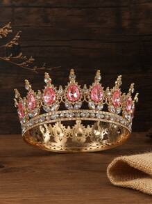 1pc/ Gold Drop Bridal Round Tiara, Suitable For Wedding Dress Decorative Tiara, Party Tiara, Birthday Cake Top Decoration, Bouquet Decoration