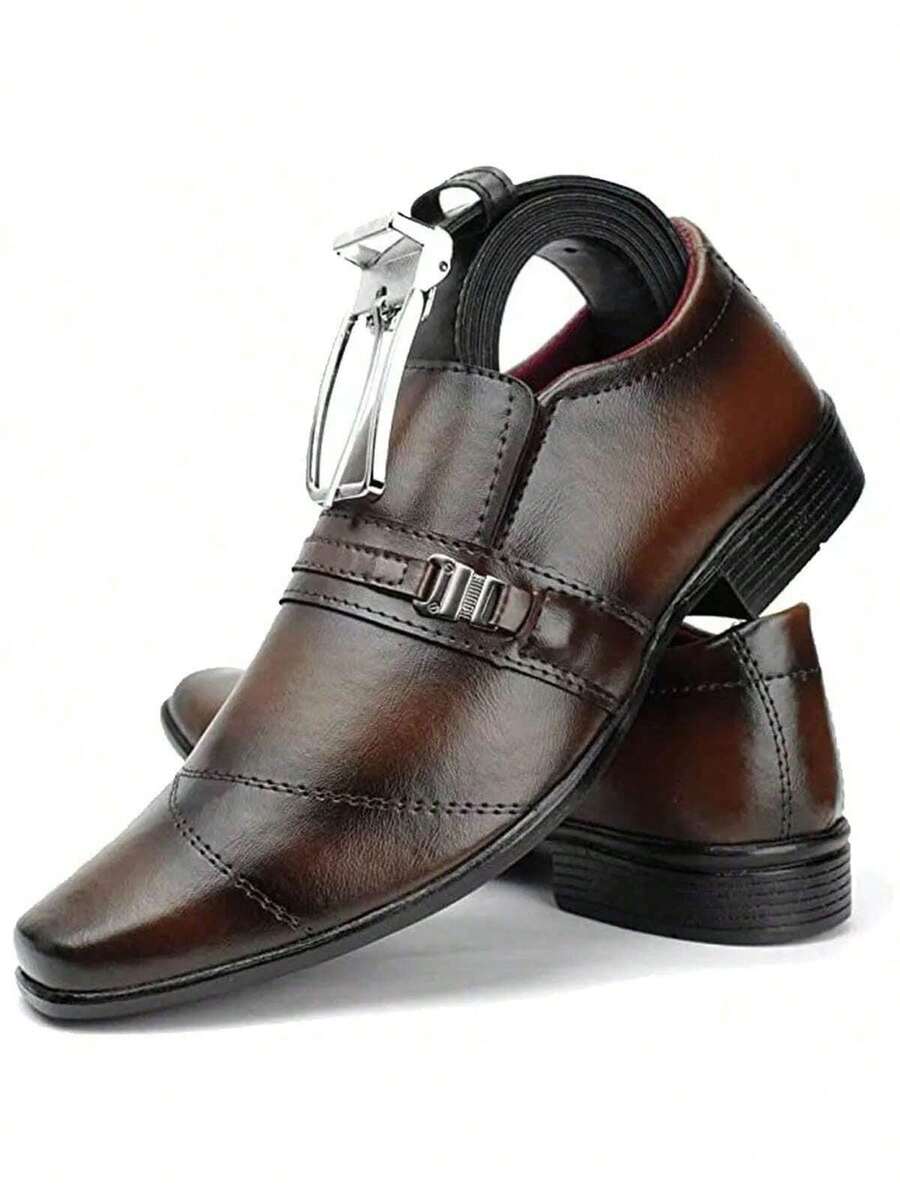 Cappuccino Dress Shoe 113 + Double-Sided Dress Belt - Rỉ Nâu - Xem 1