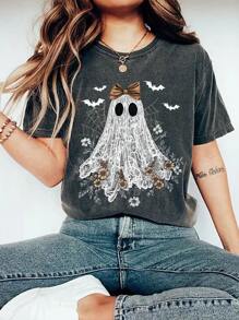 Halloween Cute Lace Ghost Boo DIY Iron-On Heat Transfer Sticker Decal Patch, Suitable For T-Shirts, Sweatshirts, Pillowcases, Fabric, Canvas Bags And Clothing Decoration, Holiday Party Decor, Handmade, 10inch