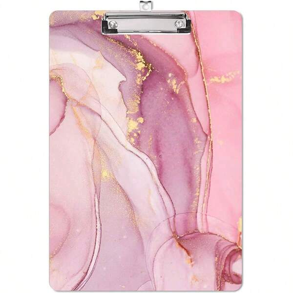 1 pezzo Cartellina in legno con motivo in marmo rosa alla moda in formato A4, adatta per l ufficio, insegnanti, infermieri, forniture scolastiche, rientro a scuola