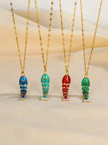 1pc Fashionable Handcrafted Colorful Glazed Cute Fish Pendant Necklace, Vibrant And Adorable For Spring And Summer, 316L Stainless Steel Non-Fading Gold Color Waterproof Women Jewelry, Ideal For Daily Wear, Occasions, Birthday, Mother's Day Gift