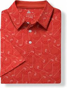Men's Golf Shirts Short Sleeve Moisture Wicking Performance Print Patterns Casual Collared Golf Polo Shirt For Men-2025 - Orange Red Golf Ball - View 8
