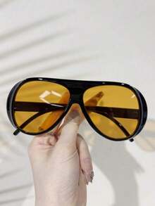 1PC New Vintage Design Oversized Square Fashion Glasses, High-End Street Style Party Festival Everyday Casual Eyewear Beach Accessories For Women Glasses Shades For Summer Beach Vacation,Outdoor,Travel - 橘色 - 查看 6