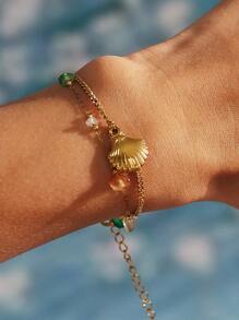 1 pieza Pulsera con dije de concha, pulsera de estilo bohemio de piedra natural para damas