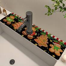 1pc Christmas Gingerbread Man Printed Sink Faucet Absorbent Pad, Gingerbread Man Printed Drain Pad, Kitchen, Bathroom Sink, Countertop, Drain Pad, Diatomite Washbasin, And Cuttable Quick-Drying Pad. - Multicolor - View 12