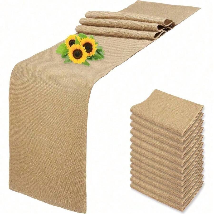 6 Pack Natural Burlap Table Runners,12 X 72 Inch Rustic Jute Table Runner And Placemats Bulk For Western Wedding Table Decorations,Farmhouse Style Party,Holiday,Kitchen Coffee Table Decor Cover - 12 包 12x90 英寸 - 查看 1