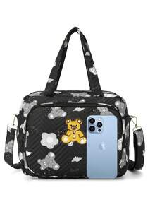 1pc Ins Style Mommy Bag, Small Handbag Type, Shoulder Messenger Type, Fashion Embroidered Diaper Bag For Outdoor Use - Black - View 4