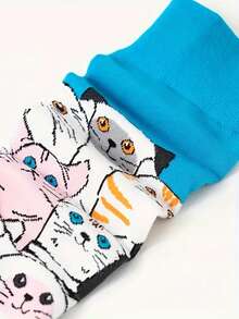 1双男士新款蓝色多猫卡通可爱中筒袜，舒适可爱款式，适合四季日常休闲 - 彩色 - 查看 4