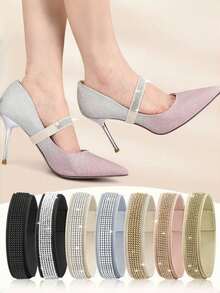 2 piezas Correas invisibles para cordones de zapatos, banda elástica ajustable para tacones altos y planos, sujeción para talón de zapato, negro - Multicolor - Ver 5