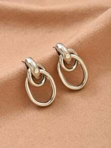 1 Pair Minimalist Metallic Multi-Loop Knot Stud Earrings For Women, Suitable For Daily Wear - Silver - View 3