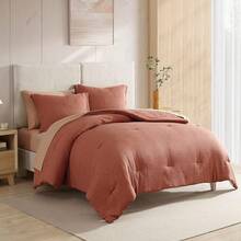 King Size Comforter Set- 7 Piece Terracotta Textured King Bedding Set, Soft Solid Bed In A Bag For All Season, King Comforter Set With Sheets(Terracotta,102''x90'') - Grey - View 6