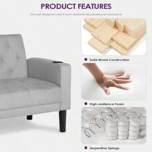 TYBOATLE 62" Wide Loveseat With 2 USB Charging Ports & 2 Cup Holders - 淺灰色 - 查看 4