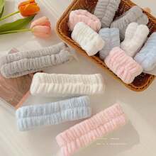 Conjunto de diadema y muñequera de franela 2025 a prueba de salpicaduras y humedad, absorbente de agua y de secado rápido, adecuado para escenas de lavado, yoga y belleza. Empaque independiente con 5 colores opcionales. De vuelta a la escuela